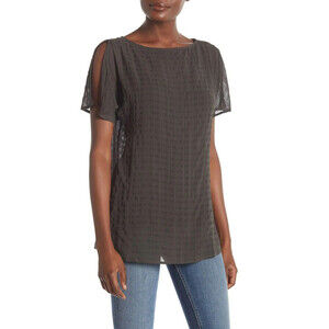 14th & Union Women's Semi-Sheer Tunic Chiffon Top In Grey Size M